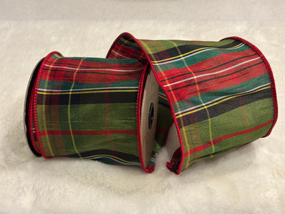 dstevens 4" x 10 Yds Dupion Striped Wired Ribbon, Red, Green, Black