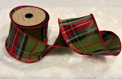 dstevens 4" x 10 Yds Dupion Striped Wired Ribbon, Red, Green, Black