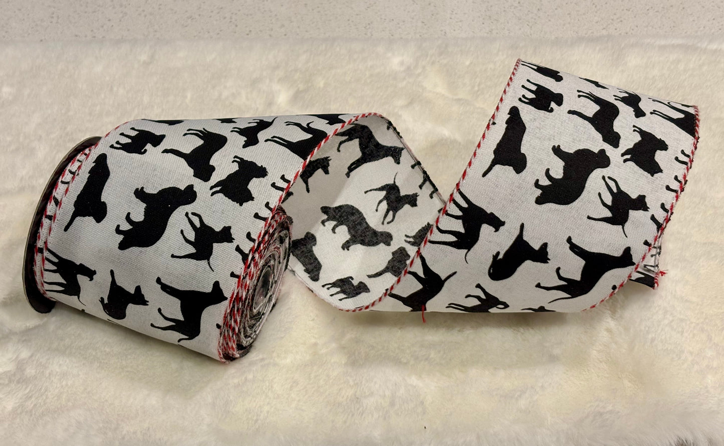 dstevens 4" x 10 Yds Dog Ribbon, black/white