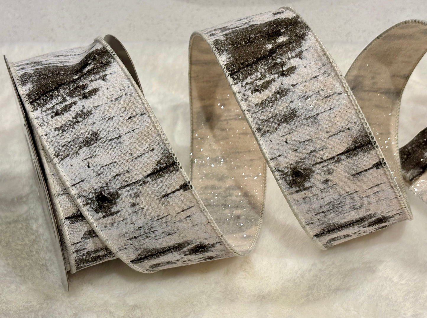 Farrisilk 2.5" x 10 Yds Frosted White Birch Wired Ribbon
