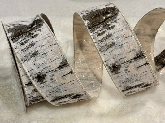 Farrisilk 2.5" x 10 Yds Frosted White Birch Wired Ribbon