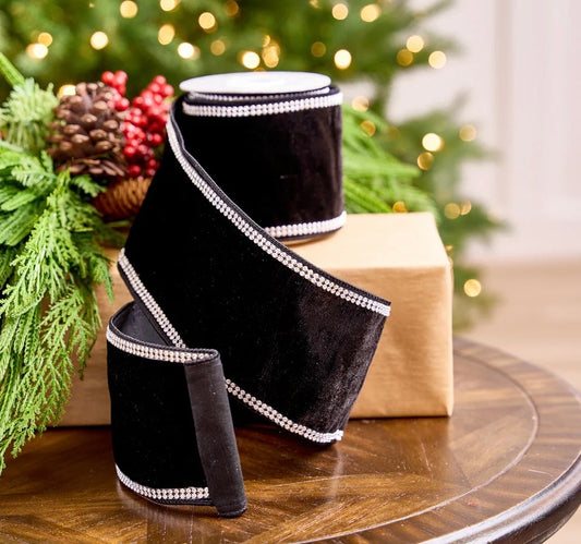Black Velvet Ribbon with Swarovski Trim (2 Widths)