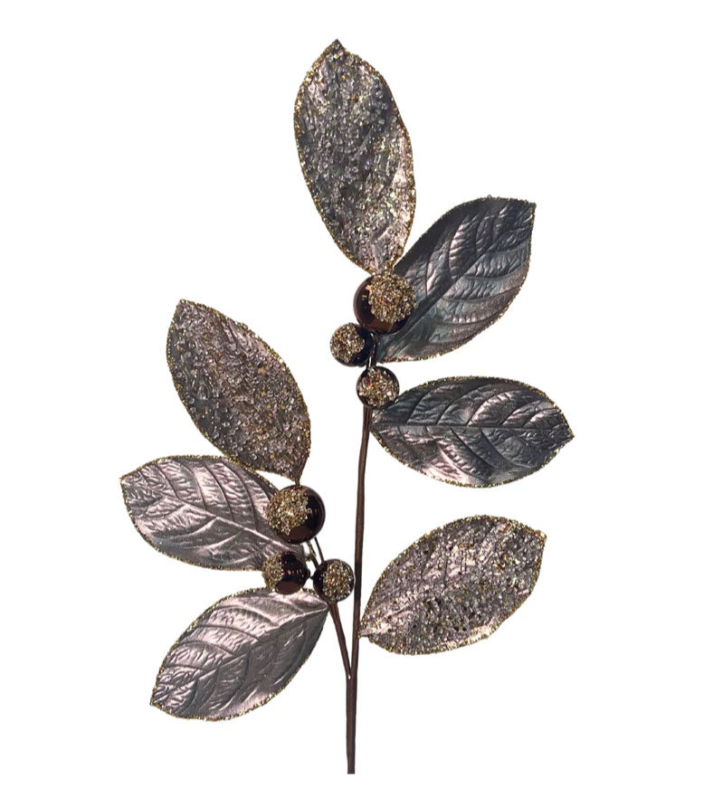 27.5" Icy Ice Metallic Magnolia Leaf Ball Spray (Multiple Colors)