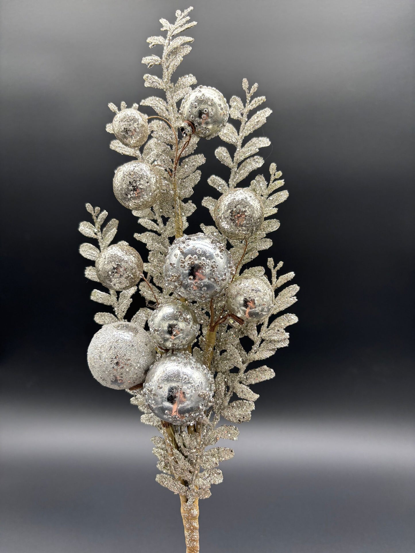 24" Leaf Spray with Ball Ornaments, Champagne