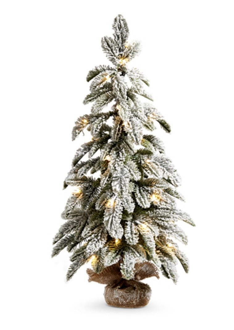 28" Lighted Flock Pine Tree in Bag