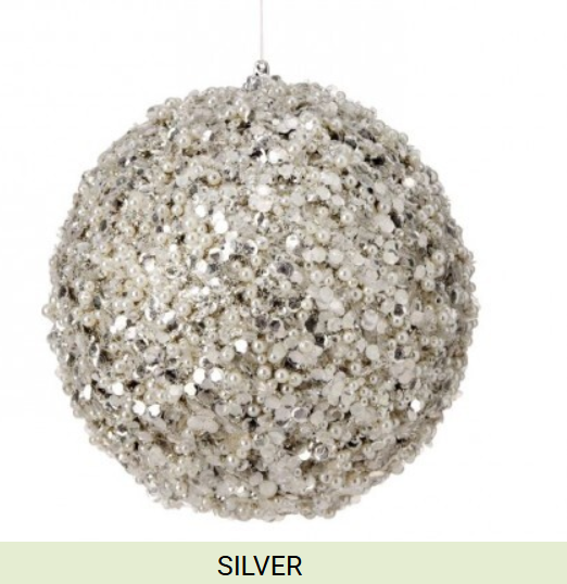 6" Glitter with Pearl Patterned Ball Ornament, Silver