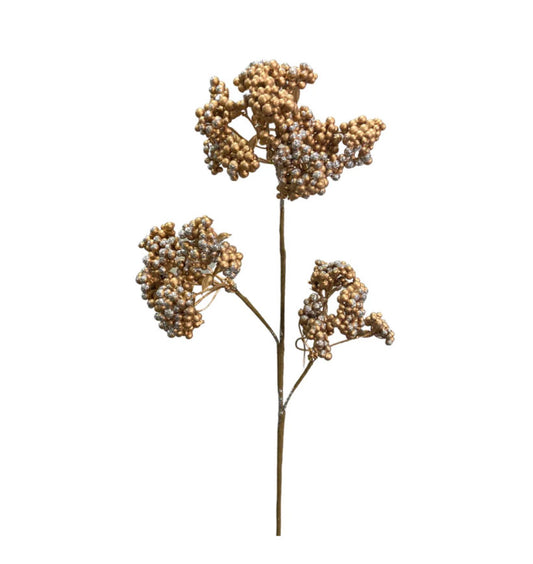 24" Metallic Glistening Cluster Berry Spray, Gold