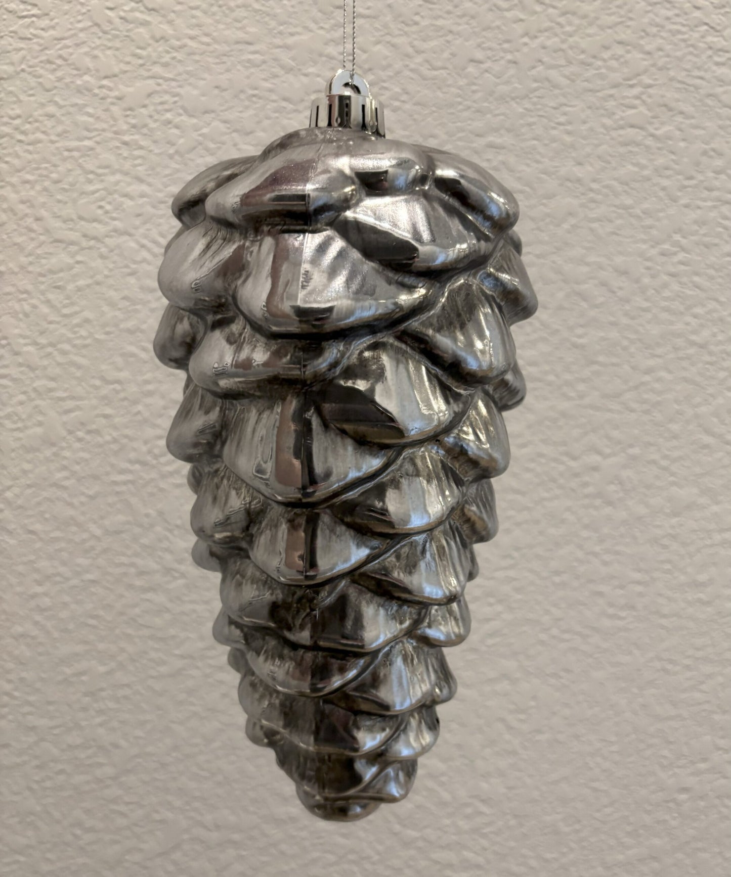 10" Pair of Metallic Pine Cone Ornaments, Antique Pewter