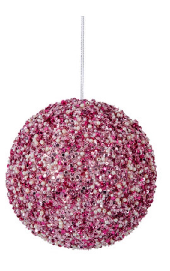Mixed Pink Beaded Sequined Ball Ornament (Multiple Sizes)