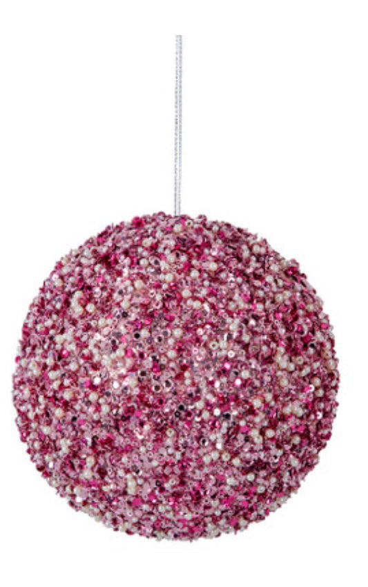 Mixed Pink Beaded Sequined Ball Ornament (Multiple Sizes)