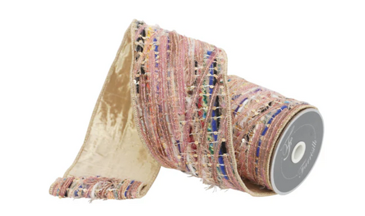 Farrisilk 4"x5 Yds Mystic Weave Ribbon, Multi Dark