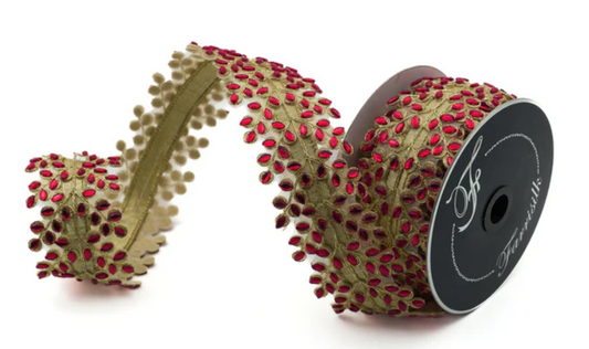 Farrisilk 2.5" x 5 Yds Diamond Vine Ribbon, Ruby
