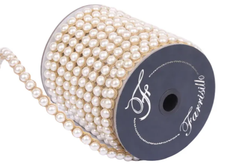 Farrisilk .5" x 5 Yds Pearl Garland Ribbon, Ivory