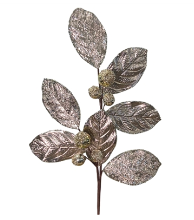 27.5" Icy Ice Metallic Magnolia Leaf Ball Spray (Multiple Colors)