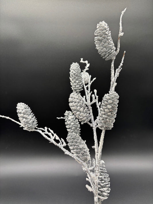 36" Snowy Pinecone Spray, White