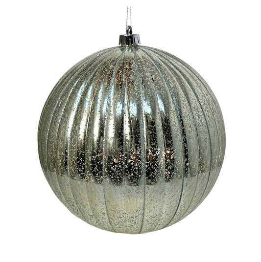 VP Vertical Striped Mercury Ball Ornament, Platinum (Multiple Sizes)