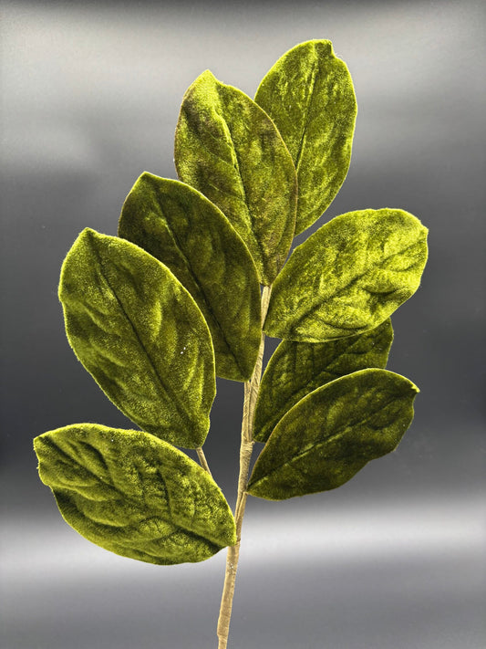 27" Velvet Magnolia Leaf Spray, Green