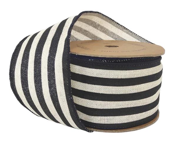 2.5" x 10 Yds "Striped" Wired Ribbon, Black/White