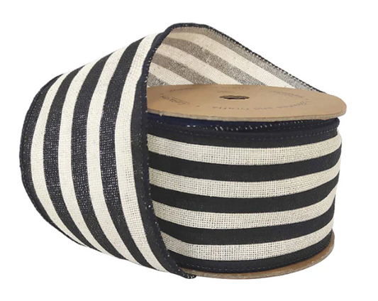 2.5" x 10 Yds "Striped" Wired Ribbon, Black/White