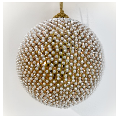 5" Pearl Ball Ornament, Gold Pearl