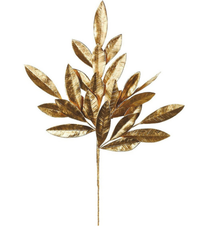 19" Faux Gold Bay Leaf Stem