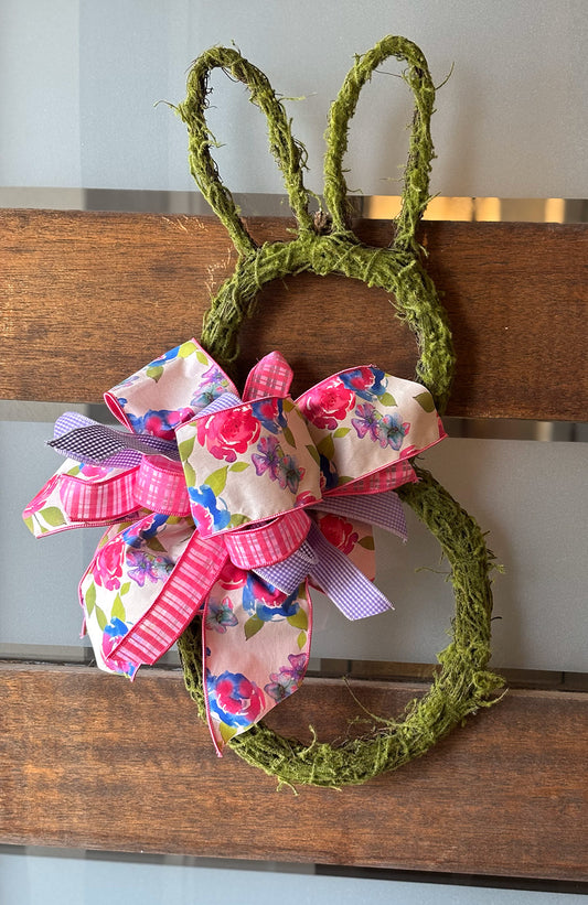 26" Bunny Wreath - Outline of Mossy Twig with Custom Bow