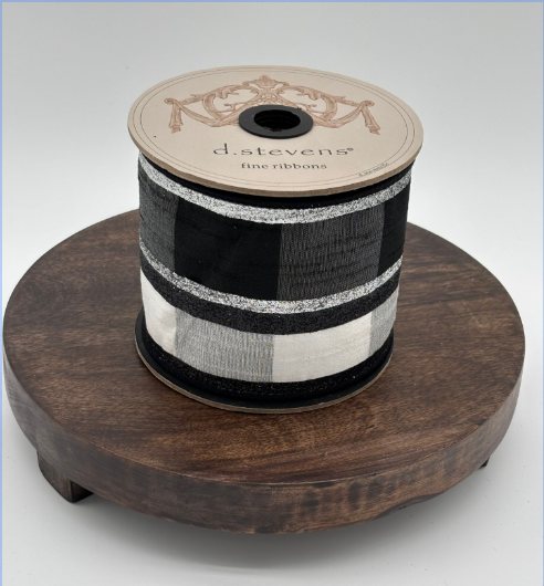 dstevens 3.5" Buffalo Check Dupion Wired Ribbon, Glitter Black/Silver