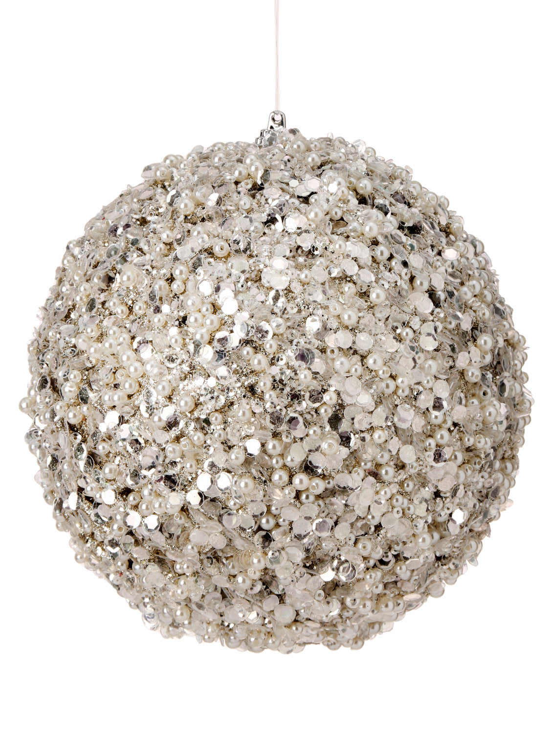 6" Glitter with Pearl Patterned Ball Ornament, Silver