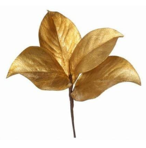 11" Faux Gold Metallic Magnolia Leaf Stem