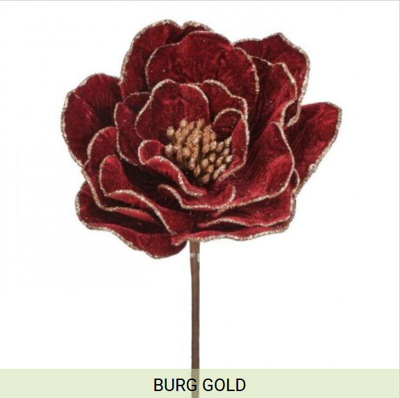 24" Beaded Edge Velvet Peony Stem, Burgandy